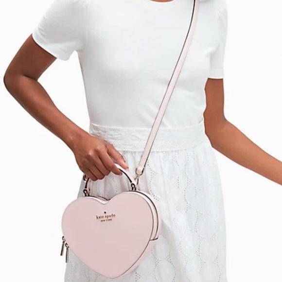 🎁 KATE SPADE BEAUTIFUL CHALK PINK HEART LOVE SHACK CROSSBODY STRAP INCLUDED - Picture 2 of 5